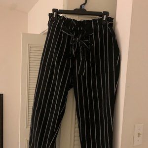 Mandee- Size Medium- Striped Pants Black with White Pinstripes